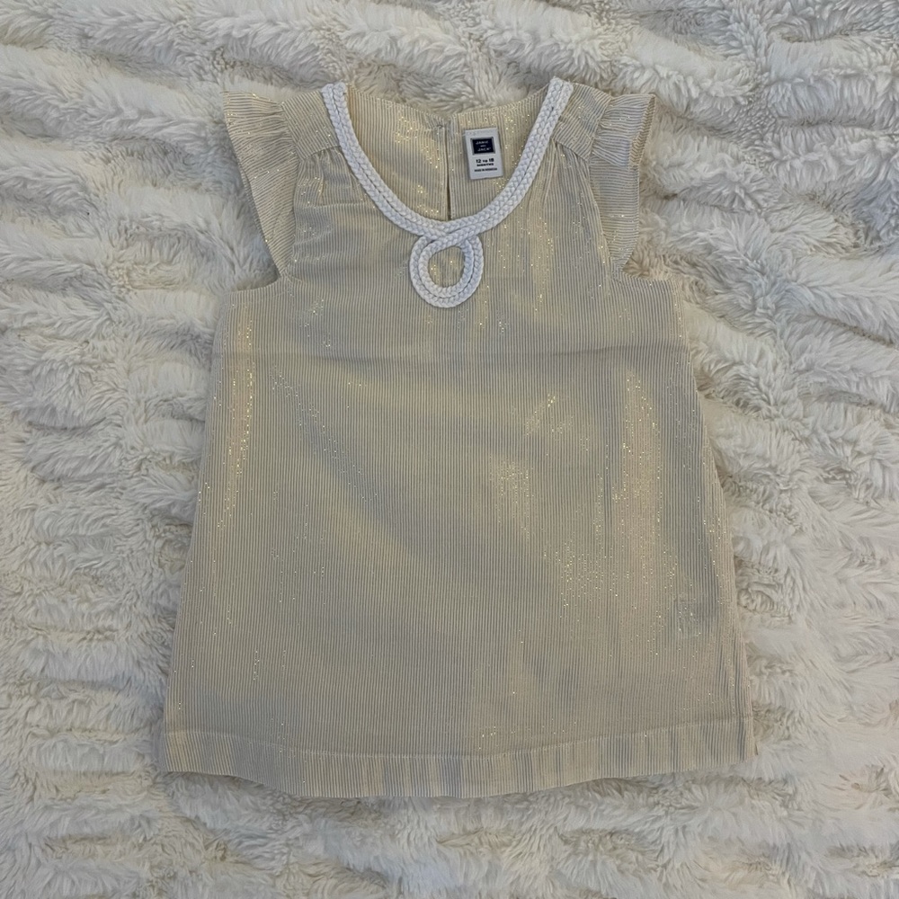 Janie and Jack sleeveless light weight cream colored gold shimmer dress